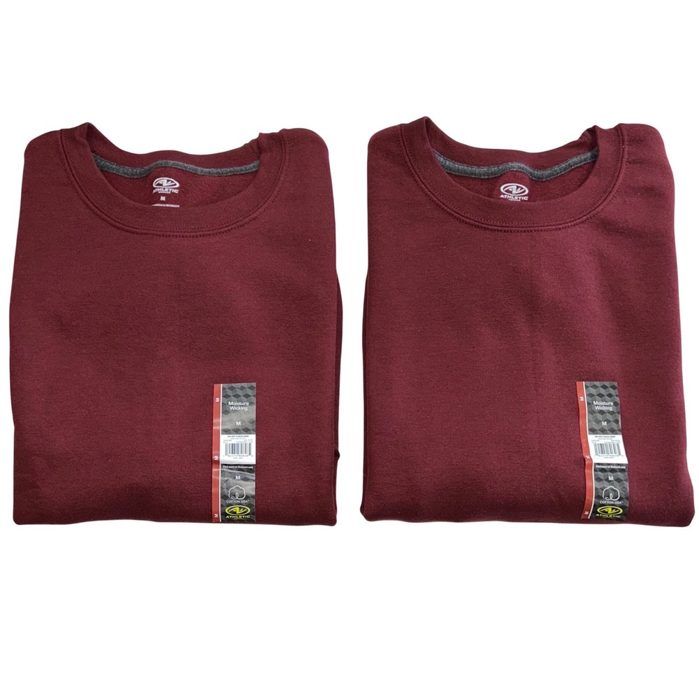 Athletic Works Mens Fleece Crewneck Sweatshirt Red Maroon Russet Medium Lot of 2